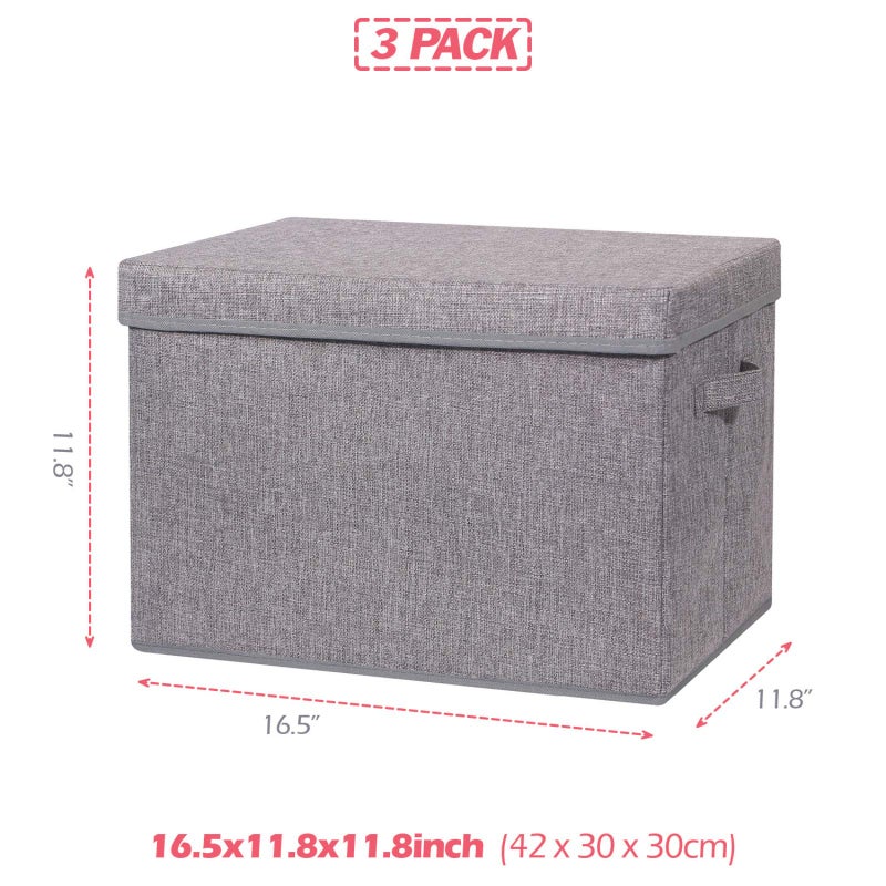 TENABORT 3 Pack Large Foldable Storage Box with Lids Fabric Storage Cube Organizer Cloth Containers Bins Baskets for Closet Clothes Clothing Bed Room - Image 2